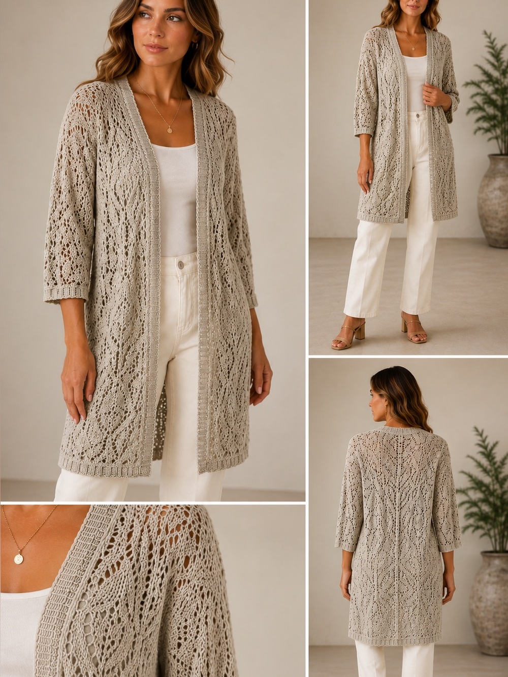 C Crochet Openwork Cardigan - Cream